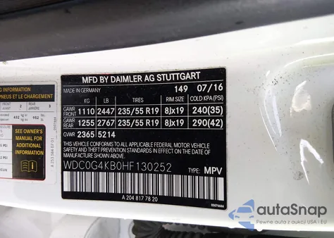 2017 Mercedes-Benz Glc 300 4Matic z USA, uszkodzony, nr VIN WDC0G4KB0HF130252